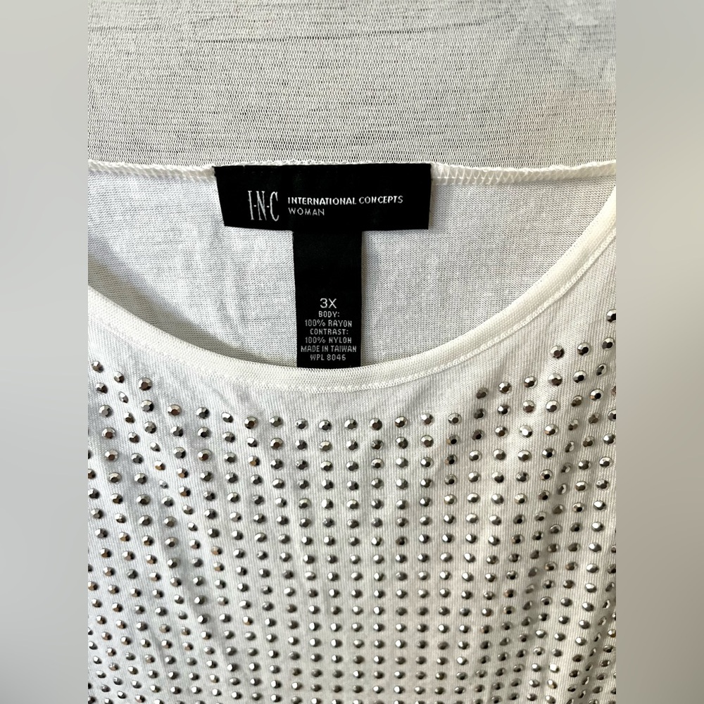INC International Concepts women’s plus white illusion sequined tank, size 3X